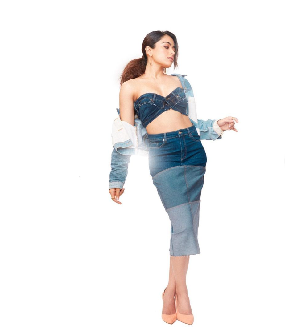 Rashmika Mandanna nails denim-on-denim look for Goodbye promotions. Elli AvrRam reacts