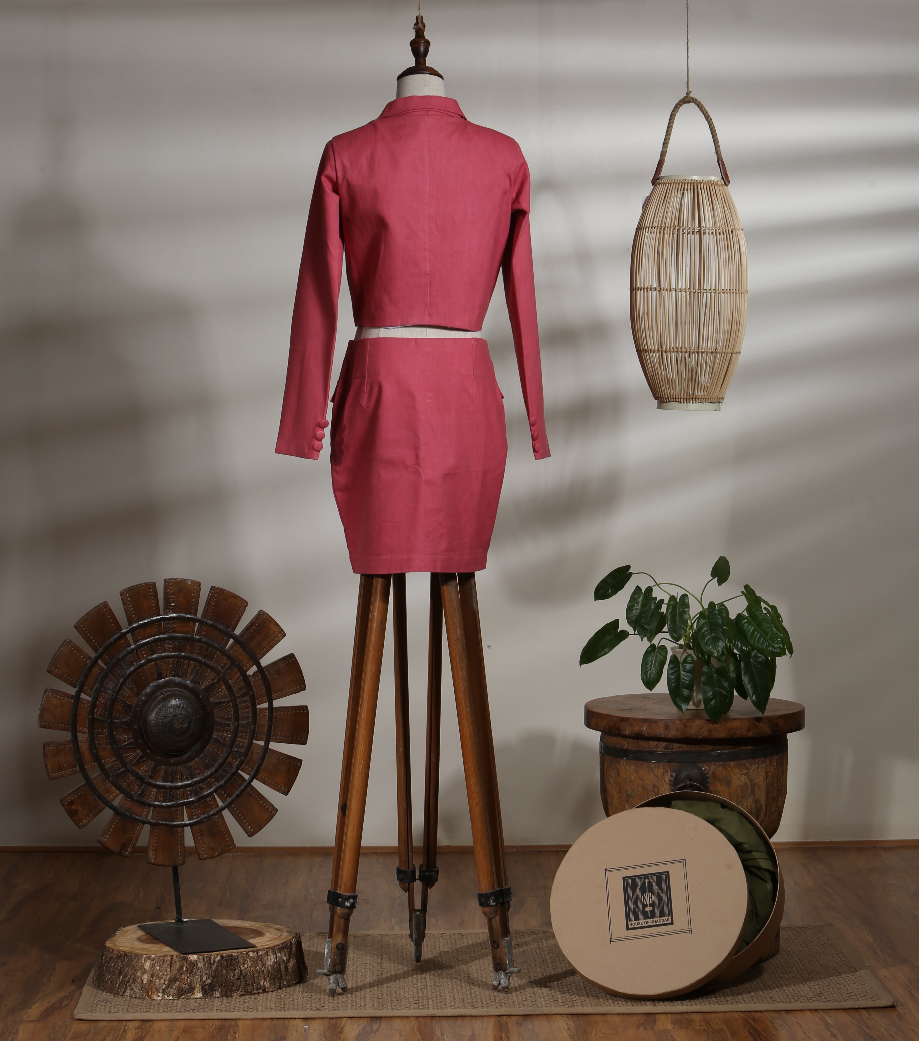 CROP JACKET WITH BUTTONED MINI SKIRT WITH POCKET FLAPS - FRUIT DOVE
