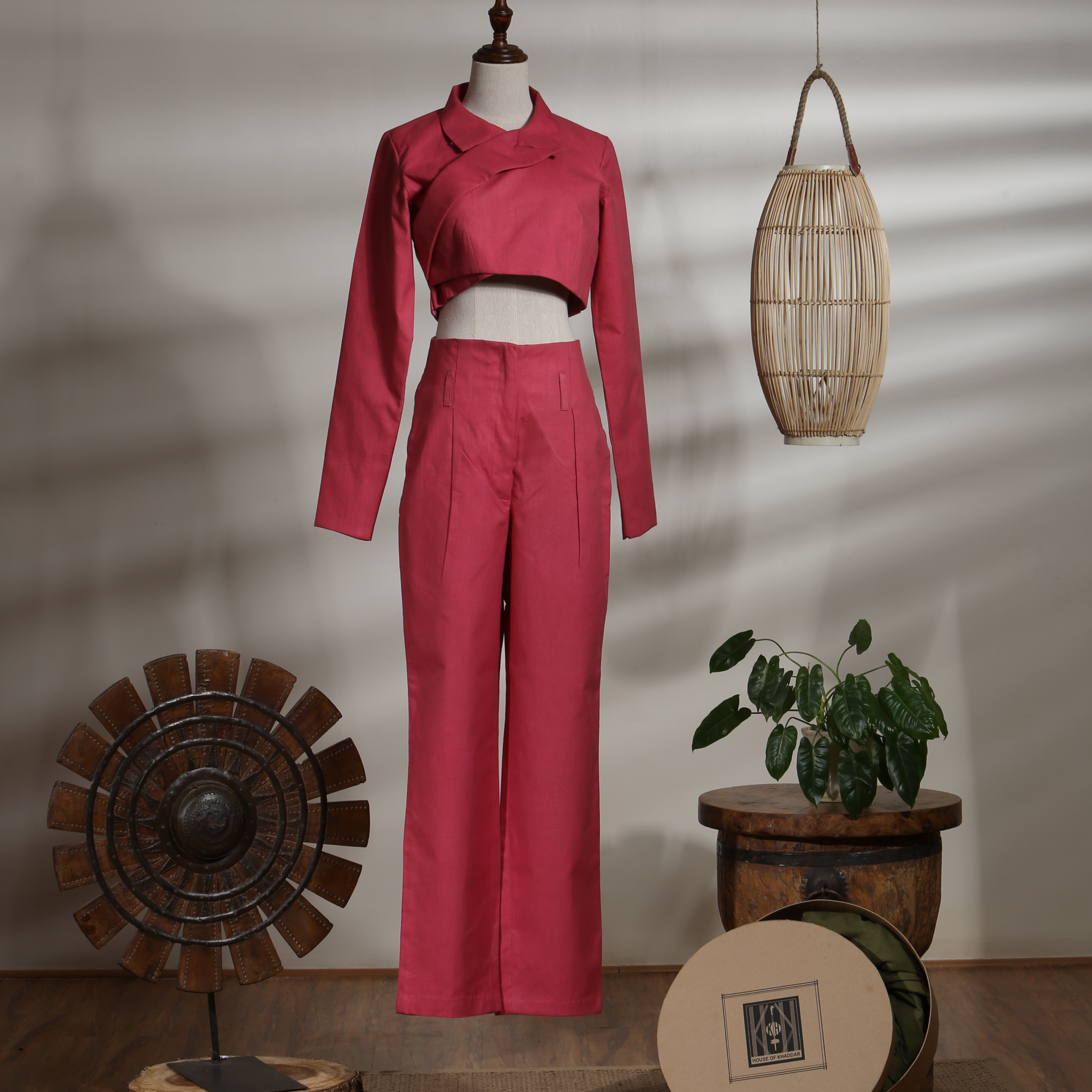 CROPPED WRAP JACKET WITH PLEATED PANTS - FRUIT DOVE