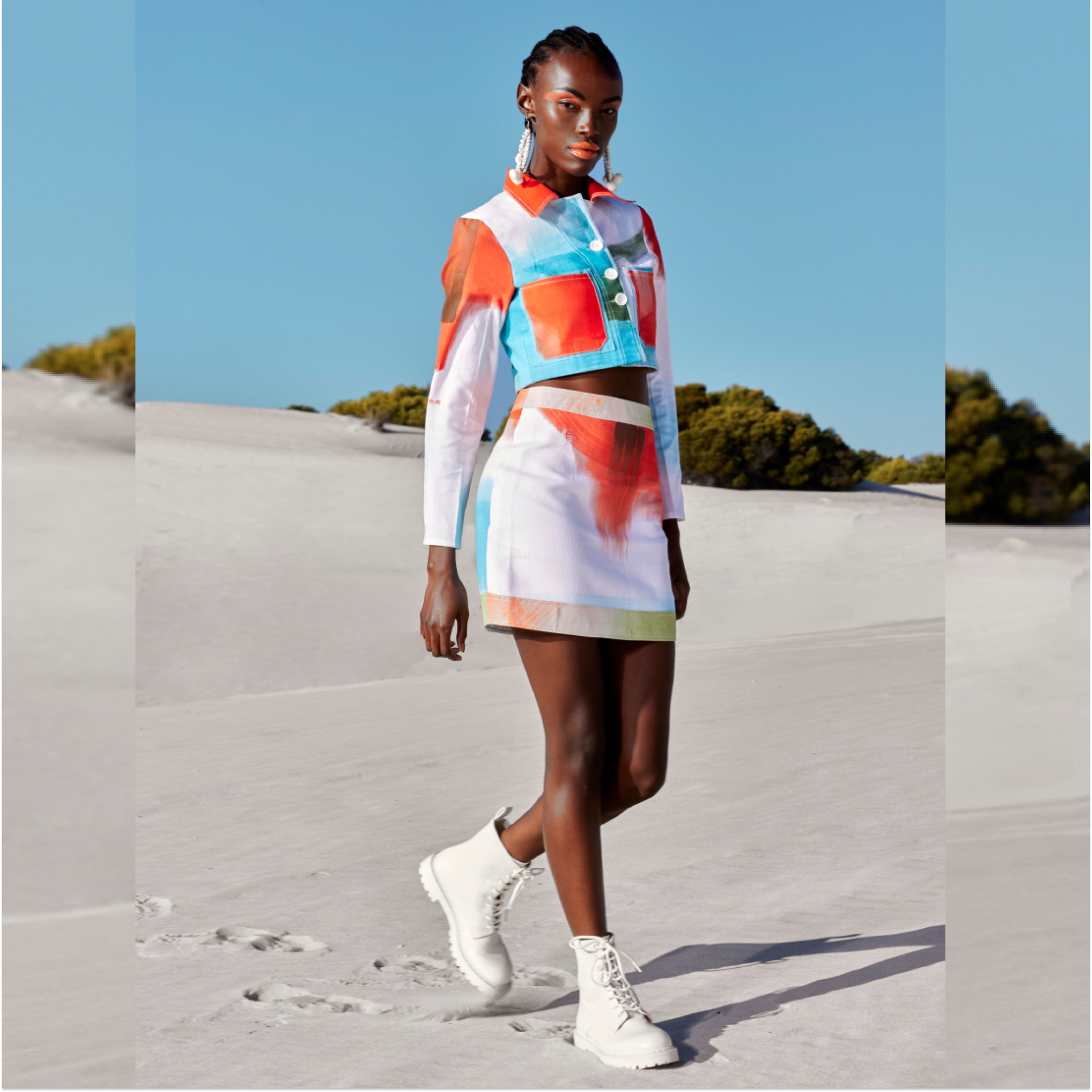 HAND PAINTED CHAOS CROP JACKET AND SKIRT