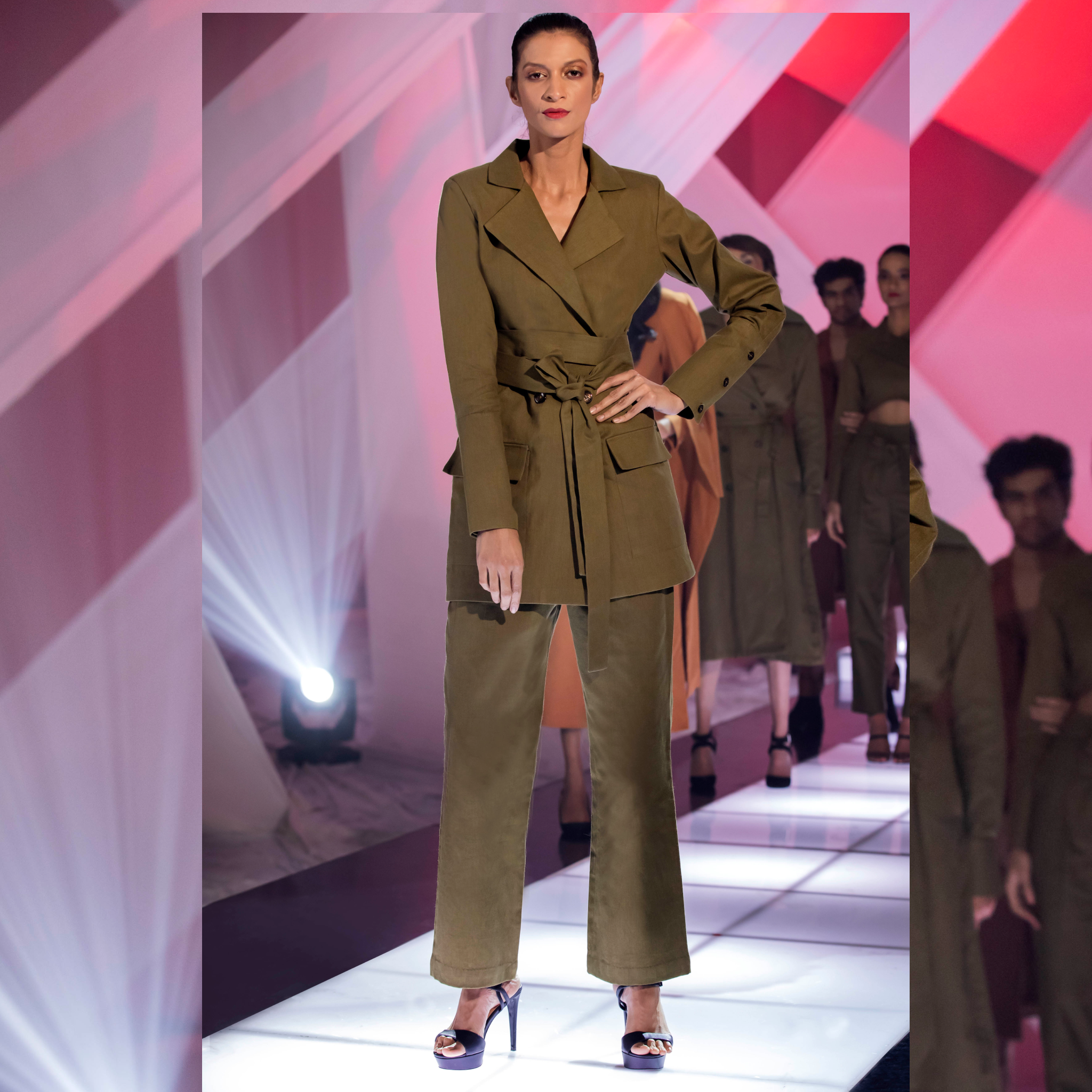 MID LENGTH JACKET WITH PANTS - OLIVE BRANCH