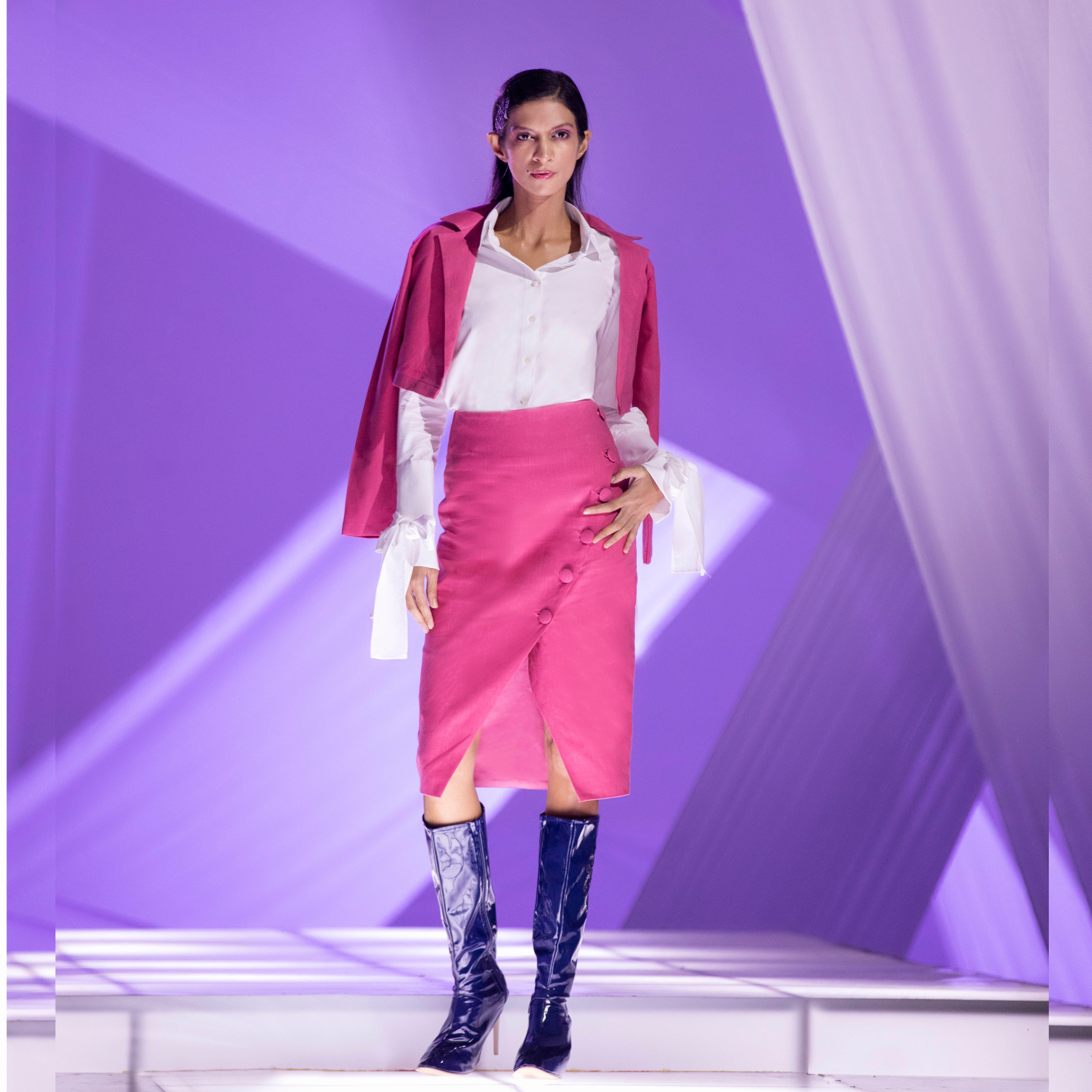 CROP JACKET AND BUTTONED MIDI SKIRT