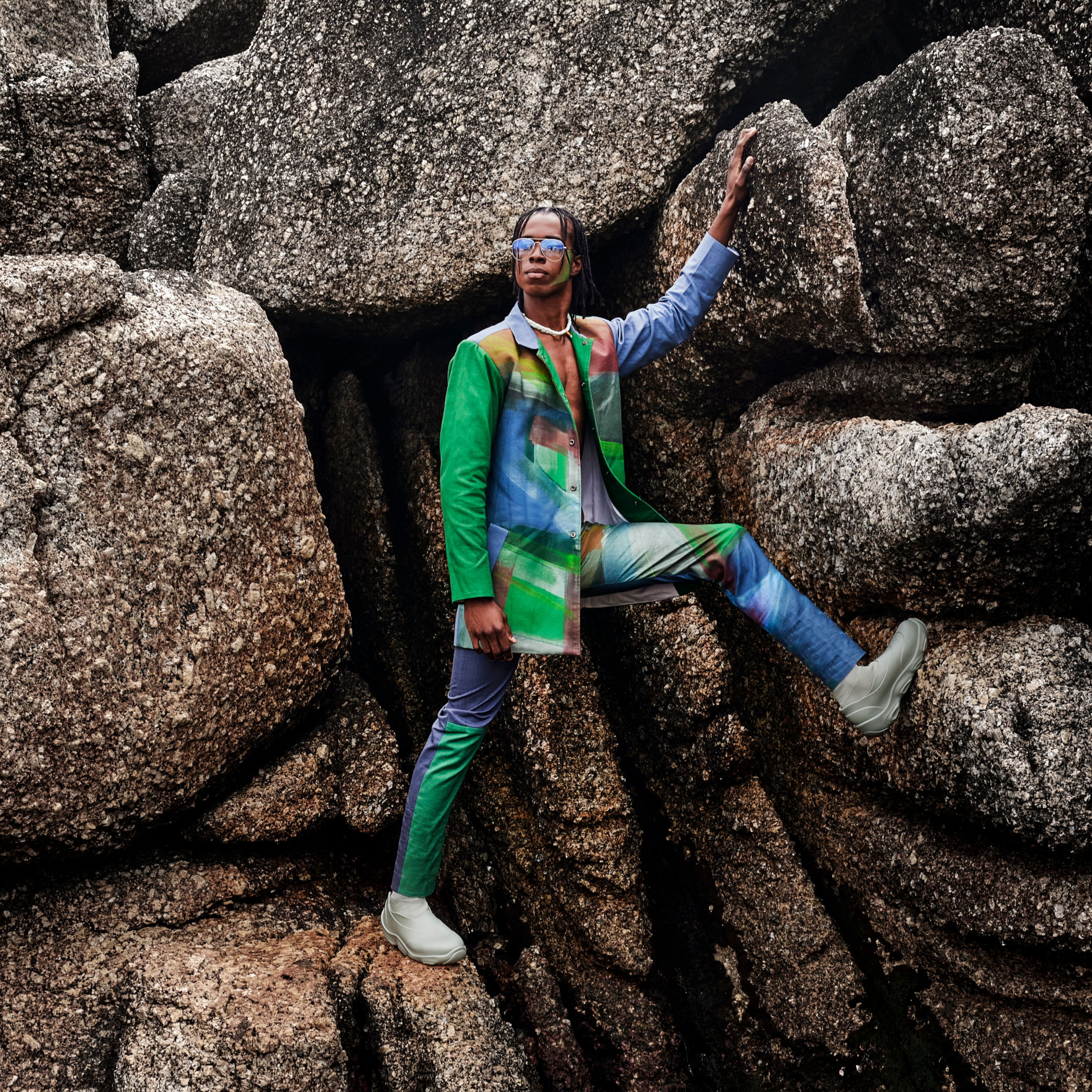 MID LENGTH HAND PAINTED TRENCH AND TROUSERS