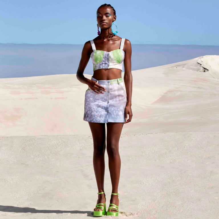 HAND PAINTED CHAOS MINI SKIRT AND CROP TOP
