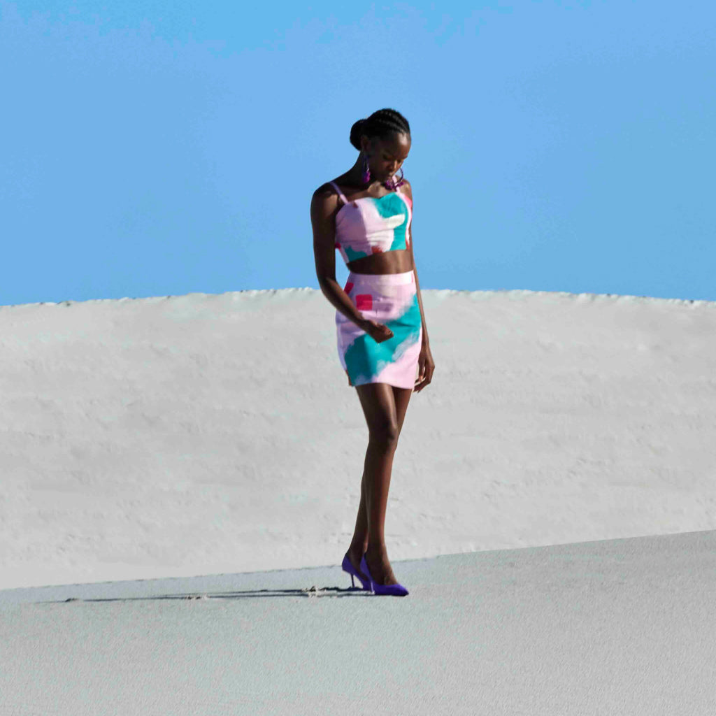 HAND PAINTED CHAOS MINI SKIRT AND CROP TOP