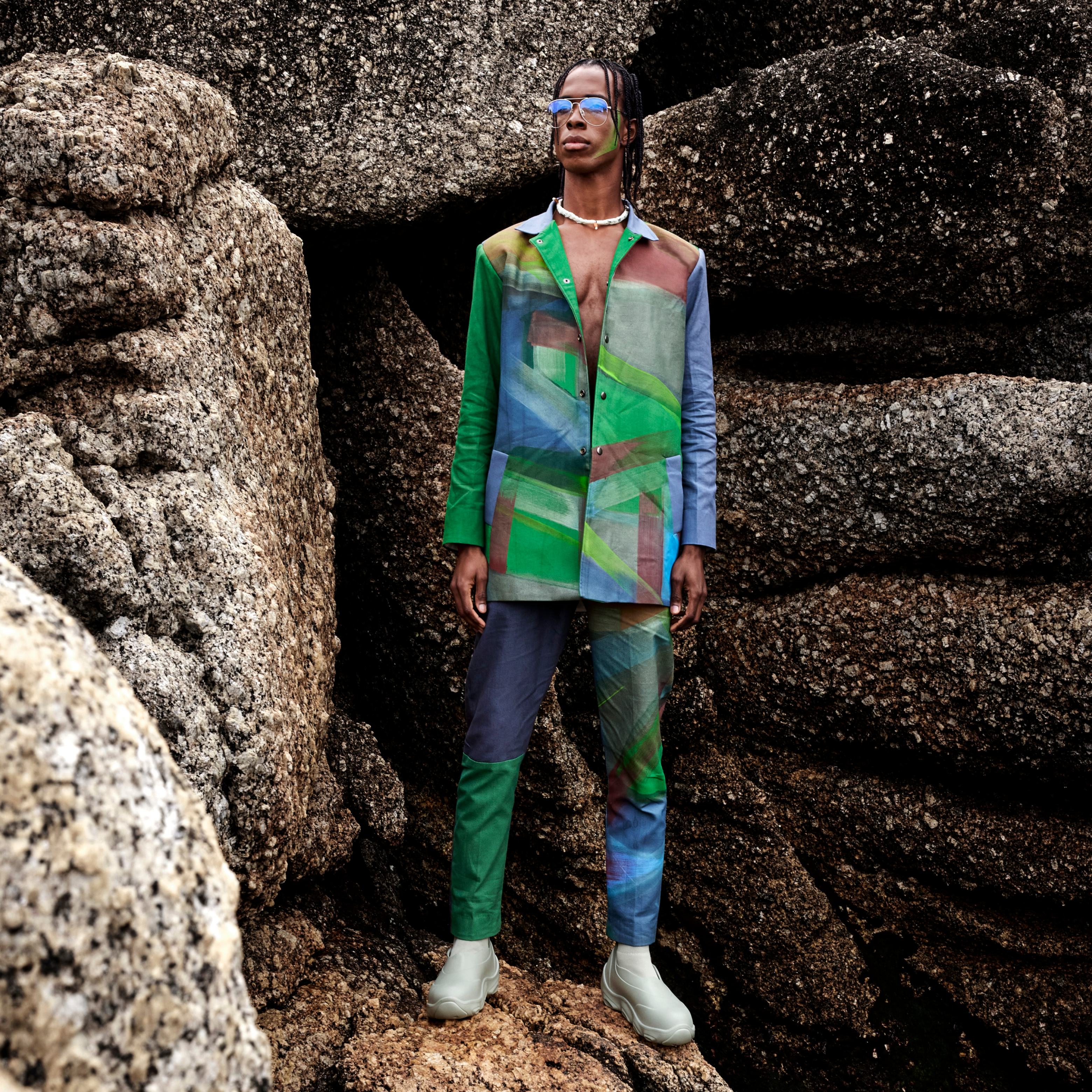 MID LENGTH HAND PAINTED TRENCH AND TROUSERS