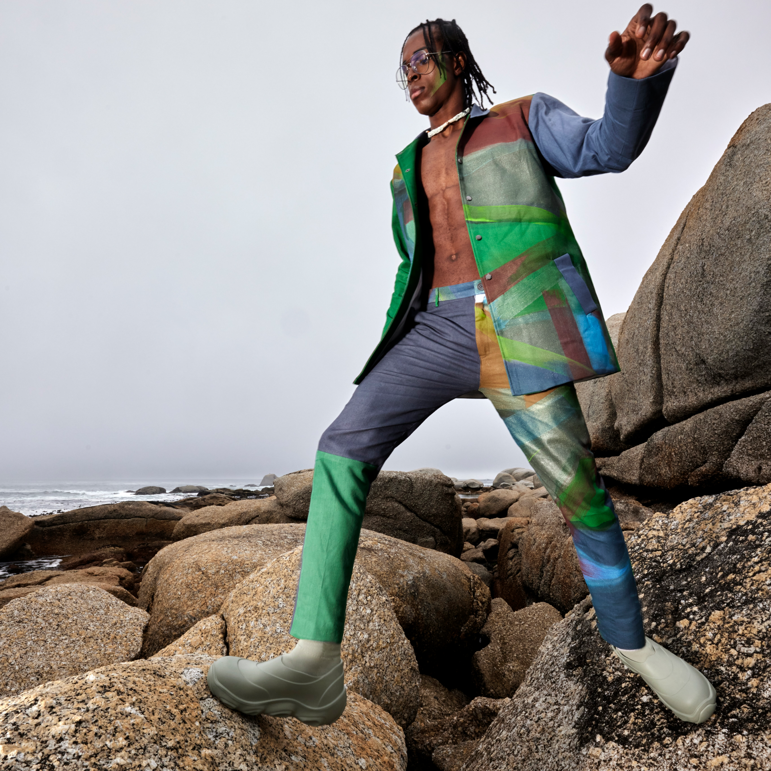 MID LENGTH HAND PAINTED TRENCH AND TROUSERS