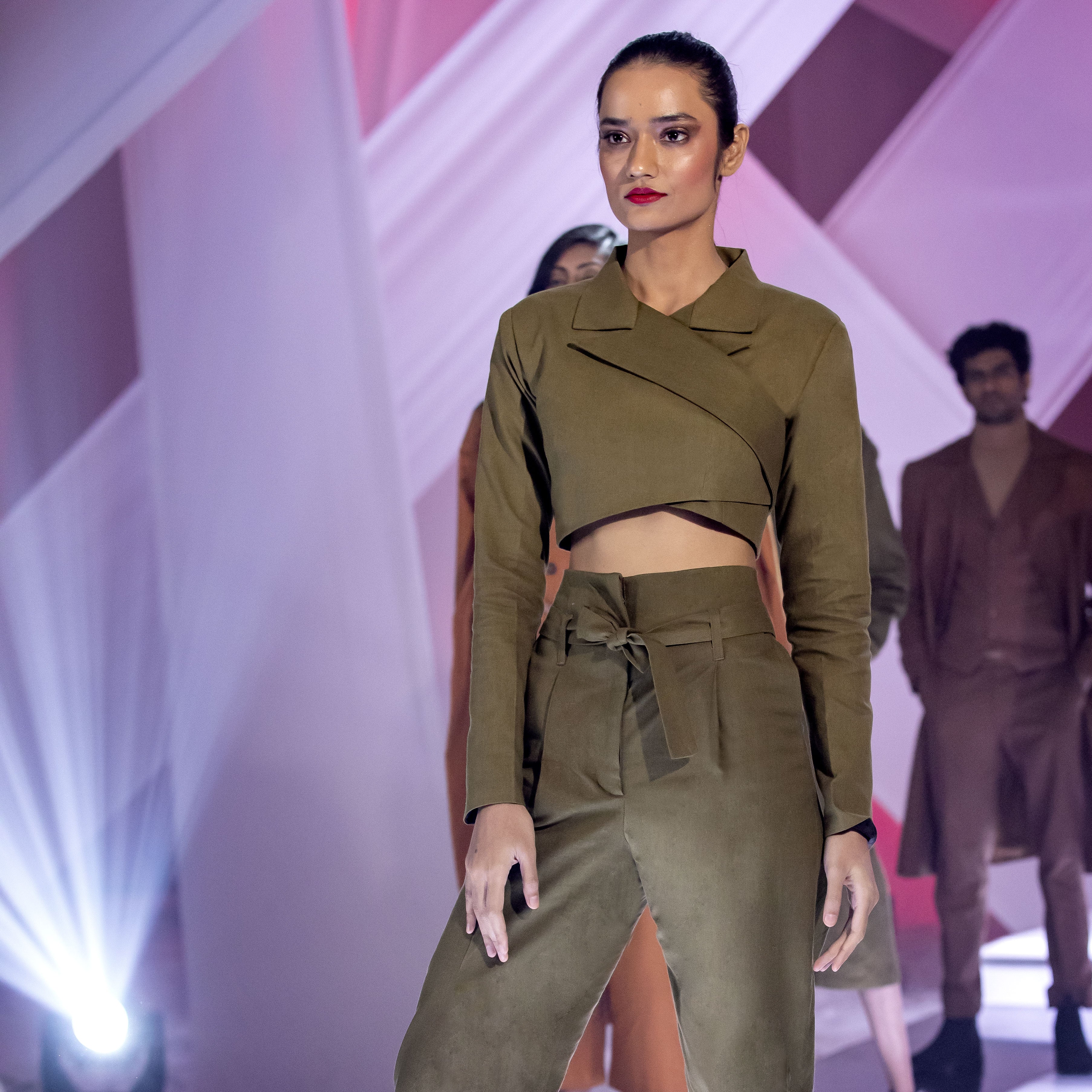 Cropped Wrap Jacket with Pleated Pants - Olive Branch