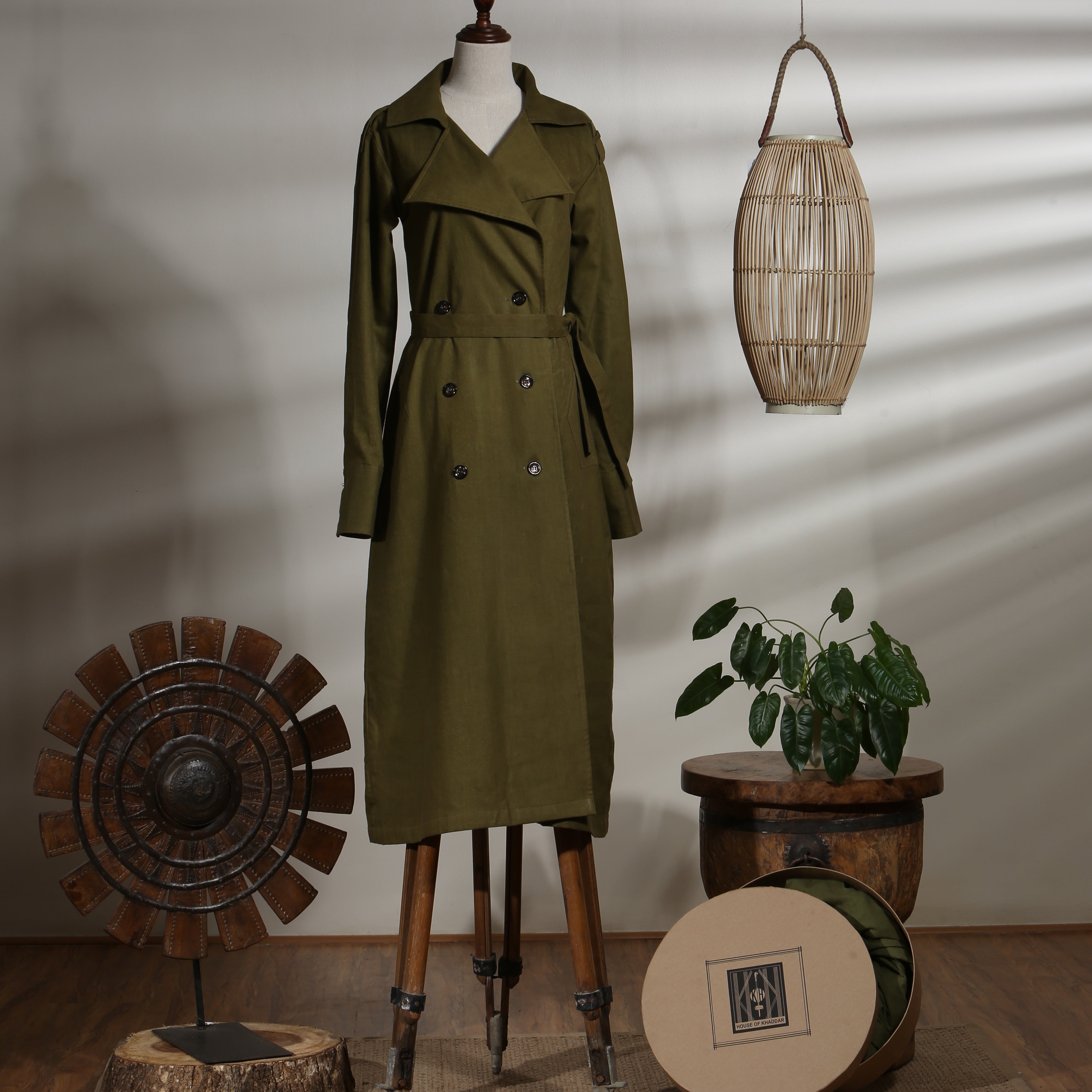 Double Breasted Trench Dress - Olive Branch