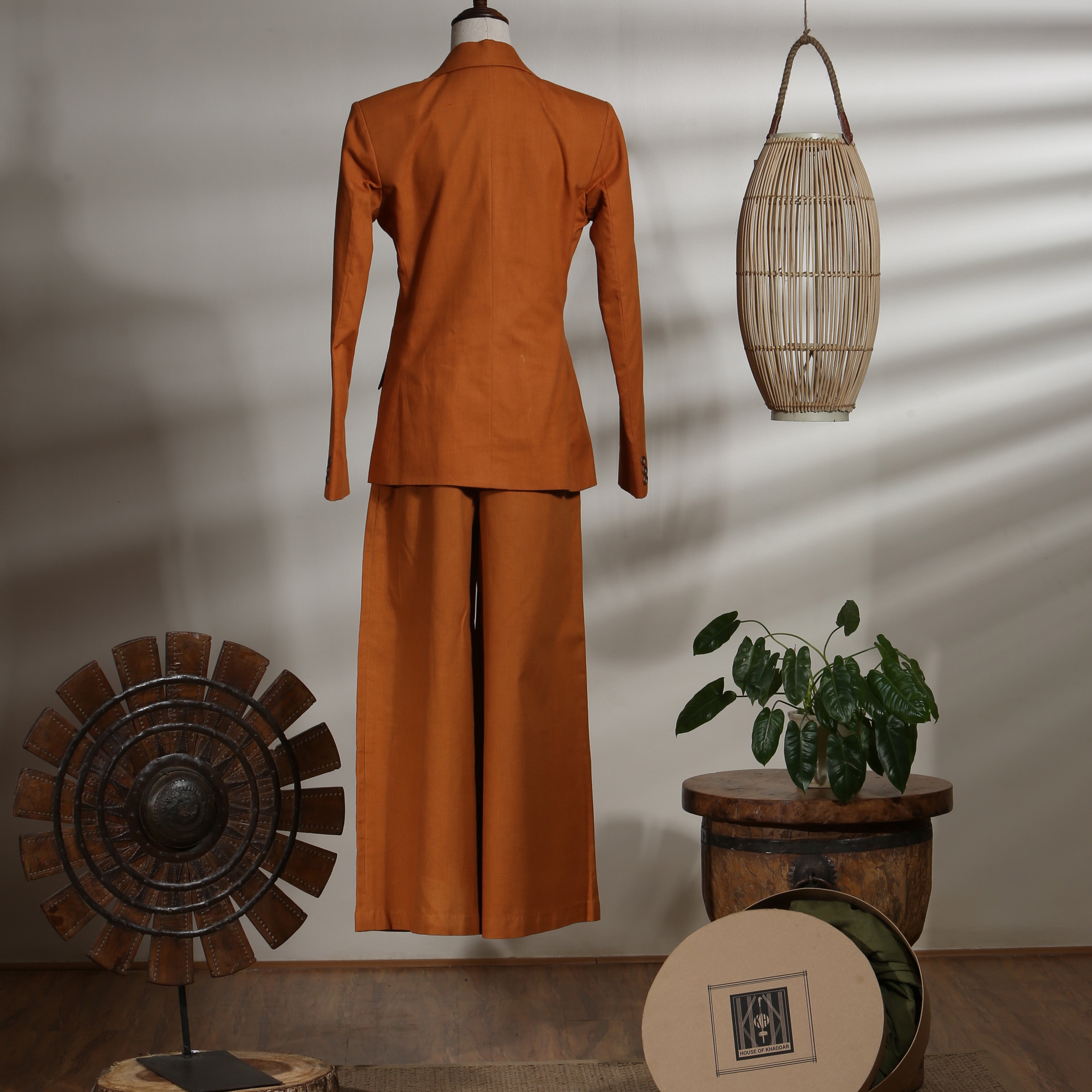 Double Breasted Blazer with Cropped Wide Legged Trousers - Adobe