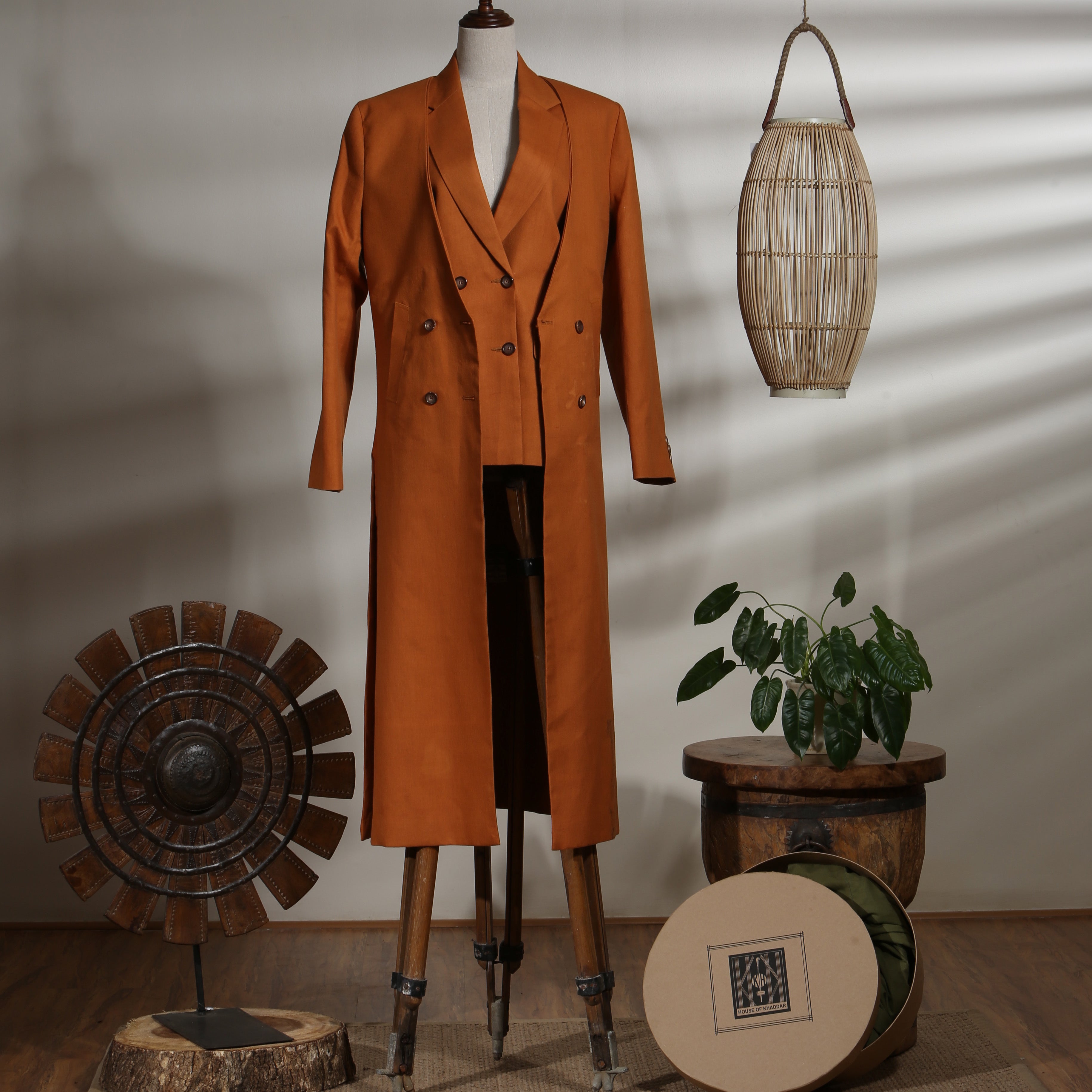 Double Breasted Blazer with Cropped Wide Legged Trousers - Adobe