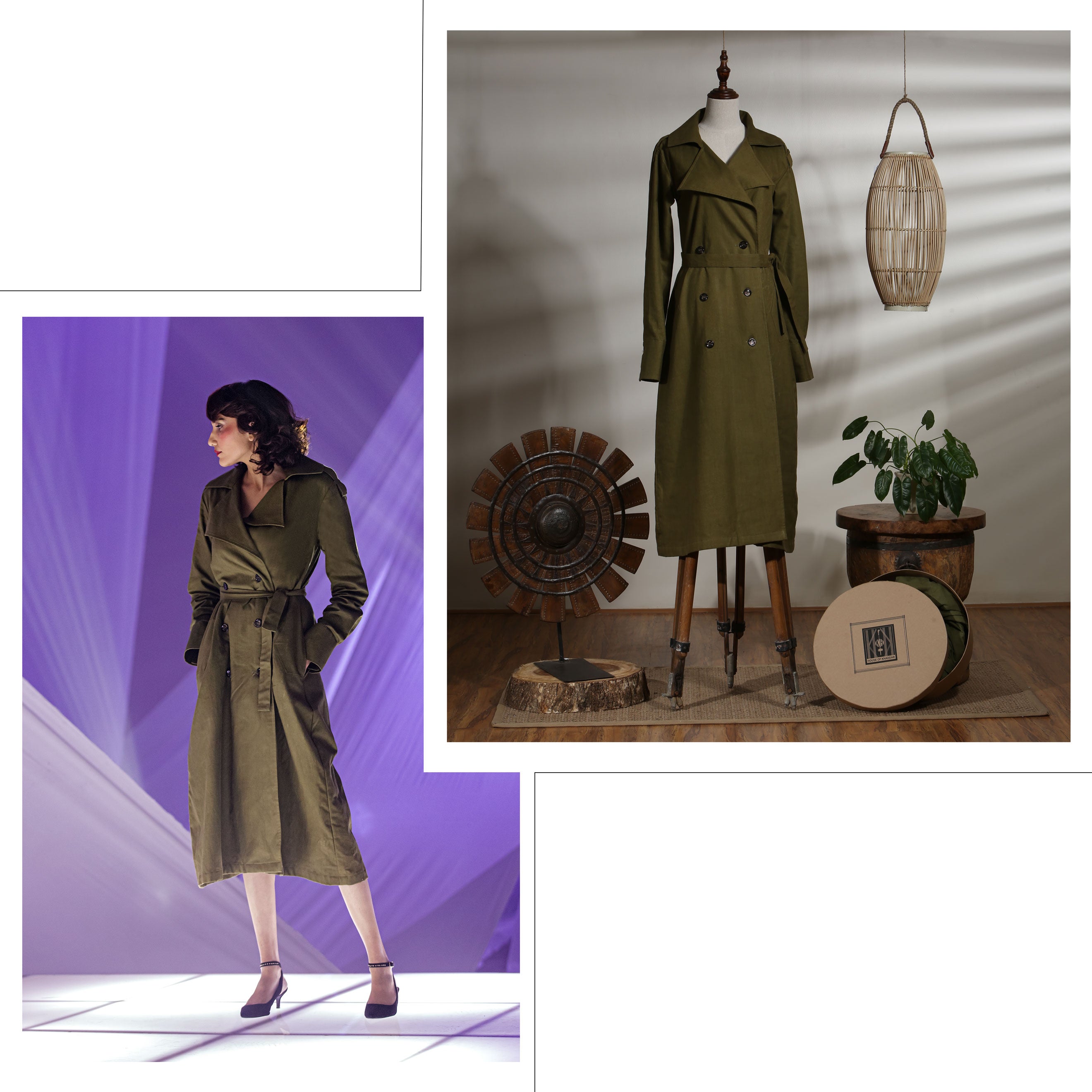 Double Breasted Trench Dress - Olive Branch