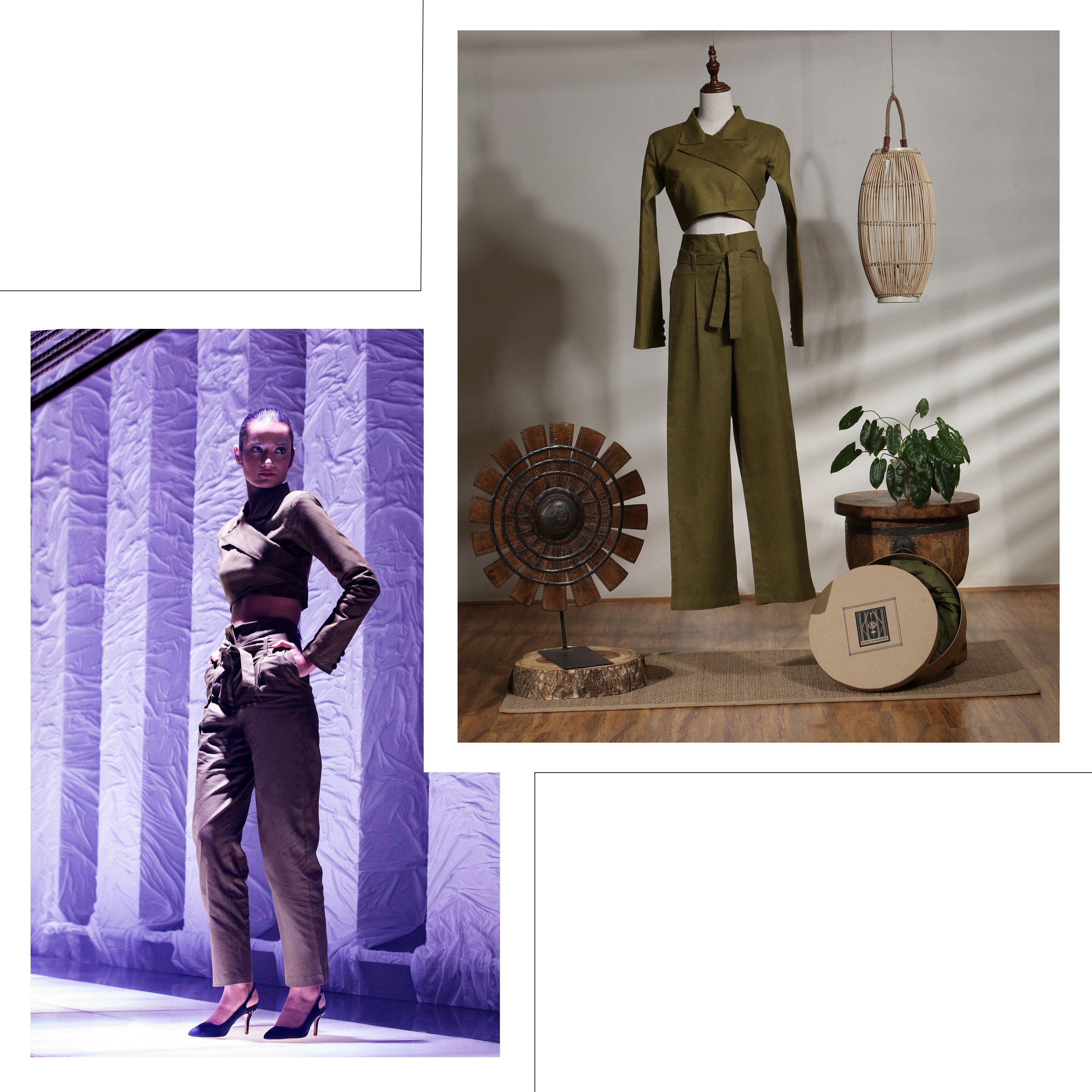 Cropped Wrap Jacket with Pleated Pants - Olive Branch