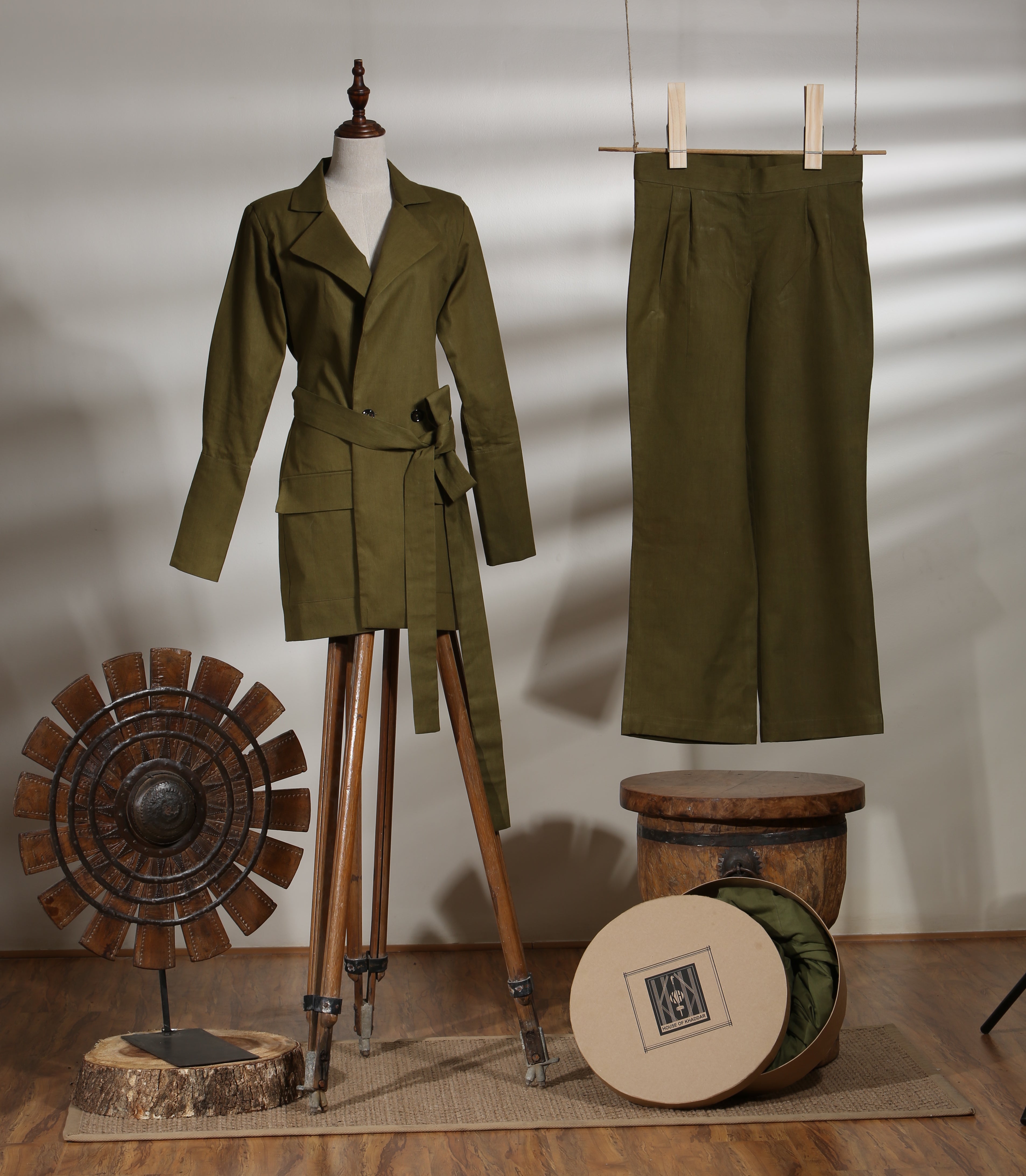 MID LENGTH JACKET WITH PANTS - OLIVE BRANCH