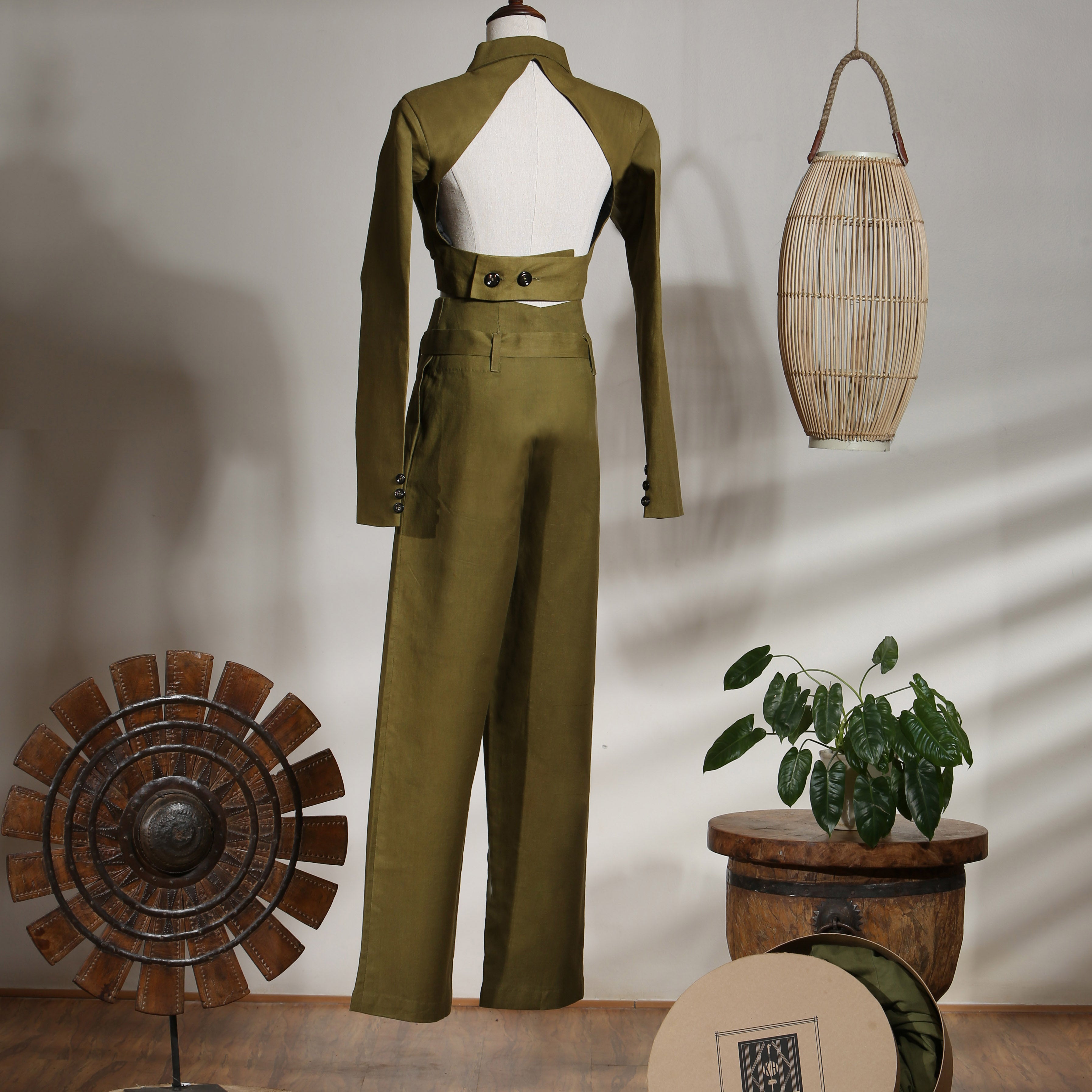 Cropped Wrap Jacket with Pleated Pants - Olive Branch